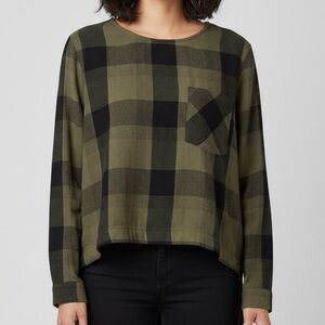 CLOTH & STONE ANTHROPOLOGIE | Green Plaid Boxy Pocket Crop Tie Back Shirt | XS